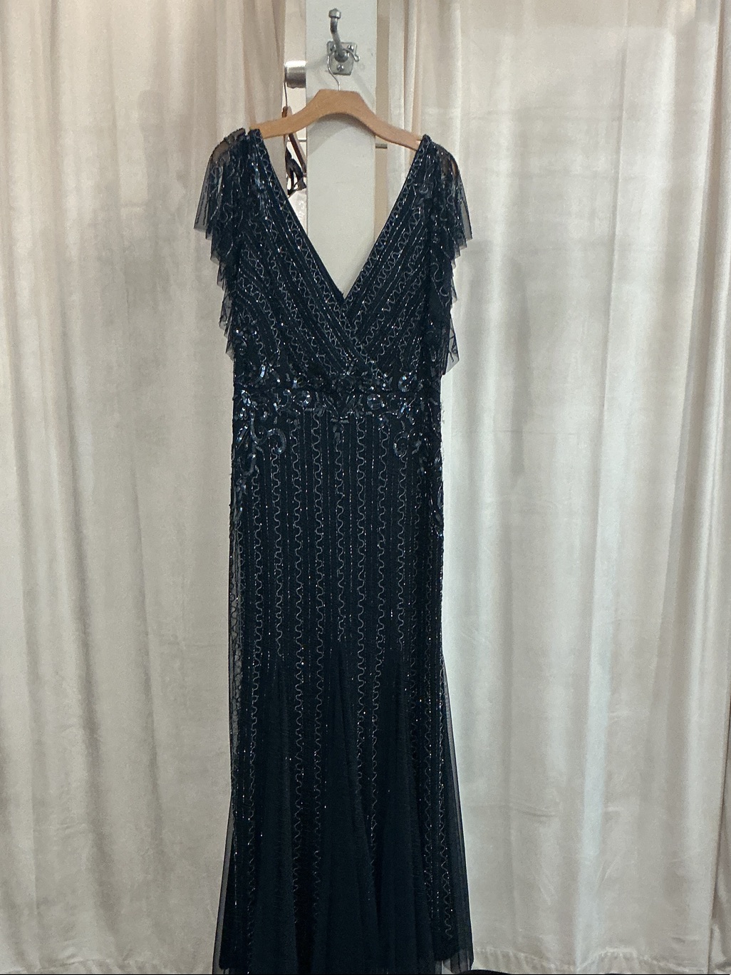 Adrianna Papell Black Sequined V-Neck Maxi Dress